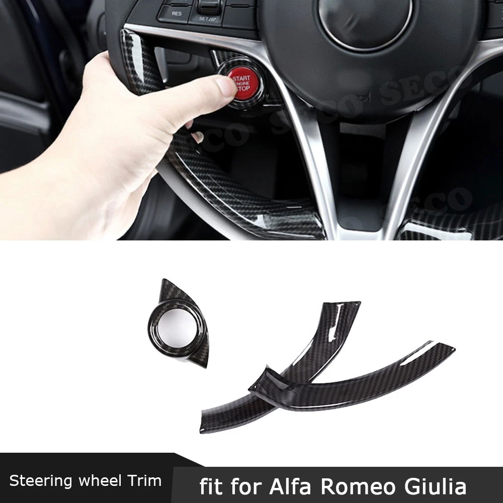 ABS Carbon Look Steering Wheel Decoration Frame Strip for Alfa Romeo Giulia- Engine Start Stop Button Frame