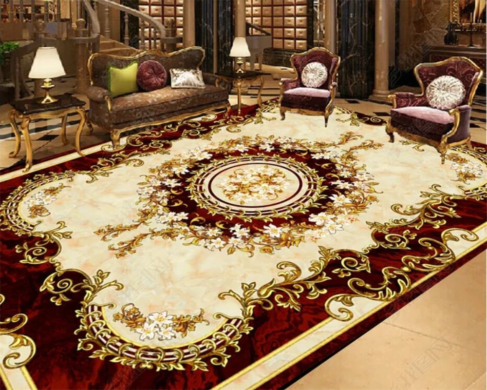 European style carpet non-slip waterproof self-adhesive bedroom 3D floor tiles Custom home bathroom 3D wallpaper Beibehang