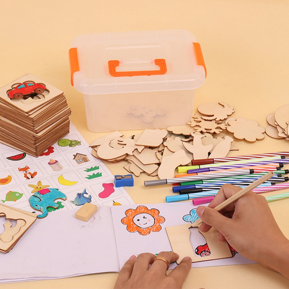 100 шт Обучающие инструменты для рисования, деревянные игрушки для детей, креативные цветные дудлы для мальчиков и девочек, Игрушки для раннего образования