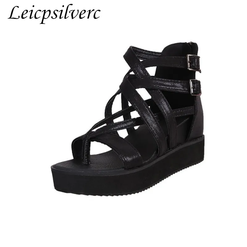 

New pattern sexy Rome Sandals Summer Open toe Thick bottom Slope heel Internal increase Schoolgirl