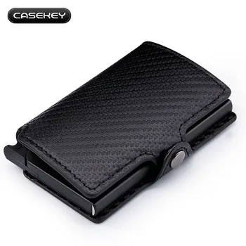 

Name Card Holder Leather for Carbon Fiber Wallet RFID Block Aluminum Card ID Case for Bank Plastic Cards Mini Suitcase for Male