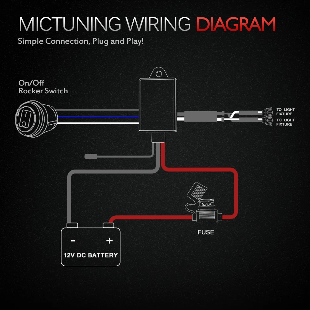 MICTUNING светодиодный светильник жгут проводов 40 ампер реле предохранитель ВКЛ-ВЫКЛ-Стробоскоп пульт дистанционного управления водонепроницаемый переключатель красный 2 свинца