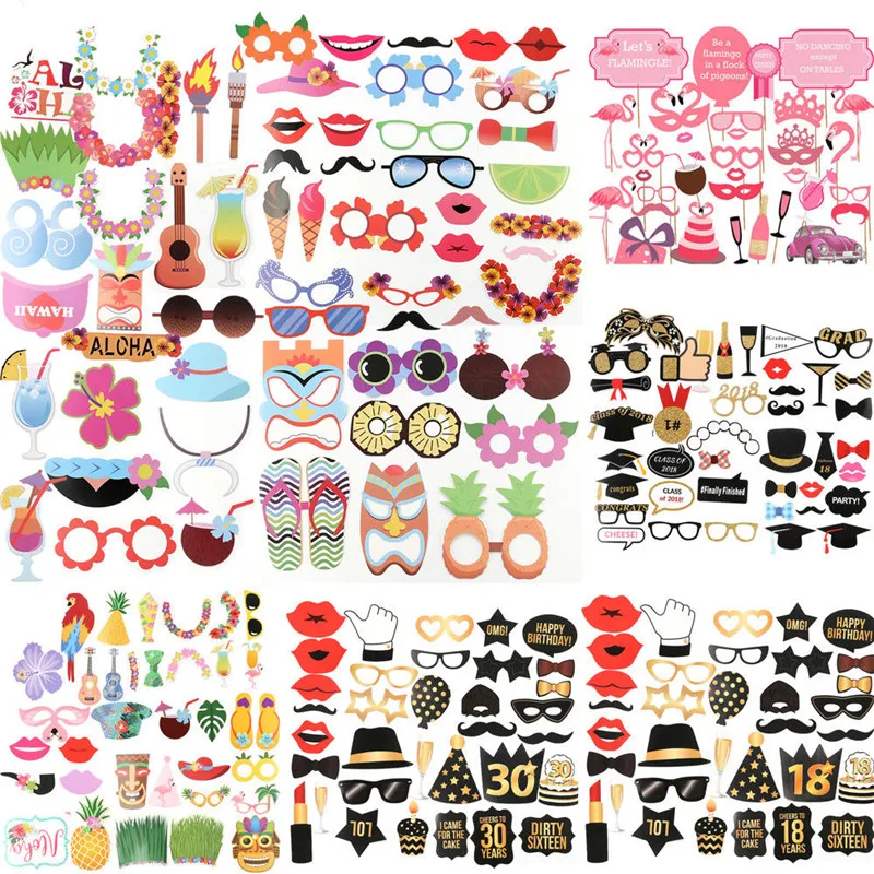 

10Types Hawaiian Photo Booth Props for Photobooth Props Summer Beach Pool Party Decor DIY Kit