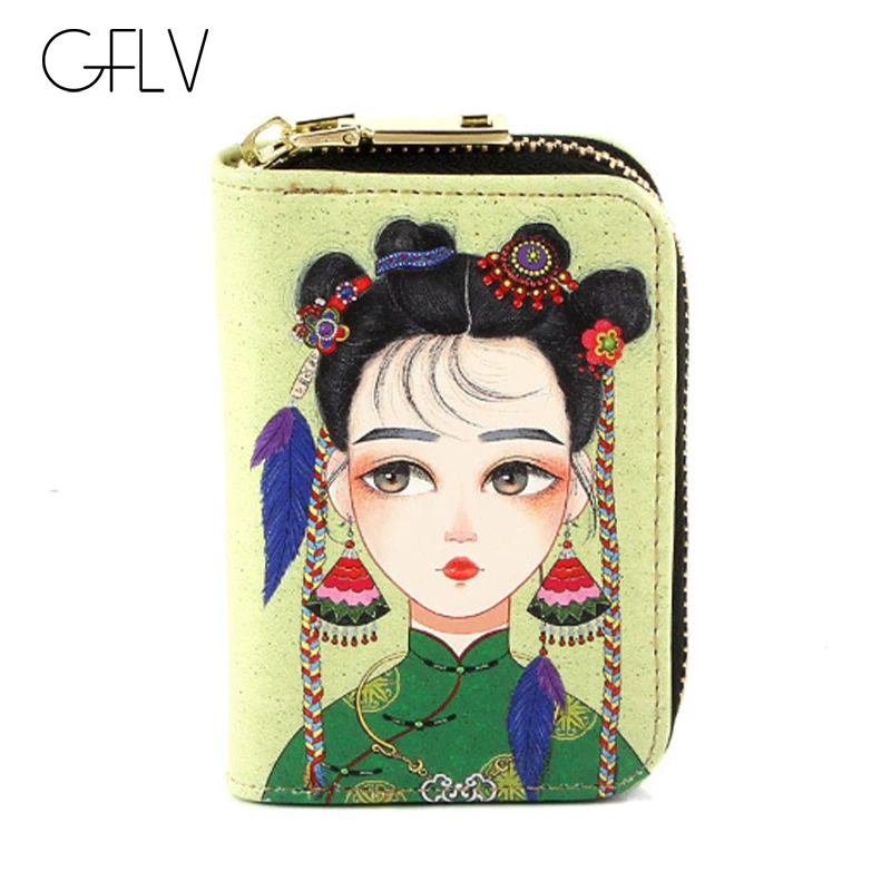 

GFLV Brand 2019 New Korean Card Holder Wallet Women Square Zipper Purse Cute Cartoon Short Card Holder Wallet Card Coin Purse