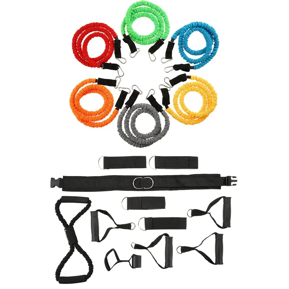 

18 PCS Resistance Band Set Exercise Grip Door Anchor Ankle Strap Chest Expander Fitness Tubes Gym Strength Training Rubber Bands