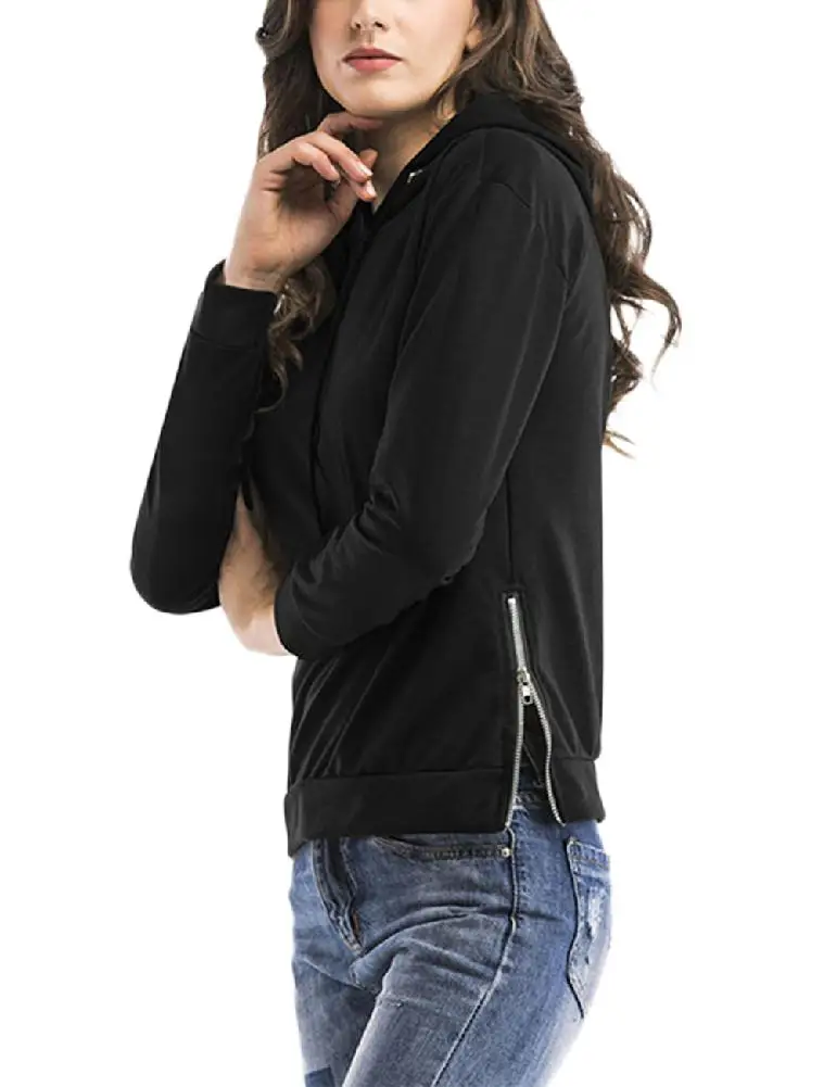 MISSKY Women Fashion Side Zipper Pullover Loose Tops Long Sleeve Casual