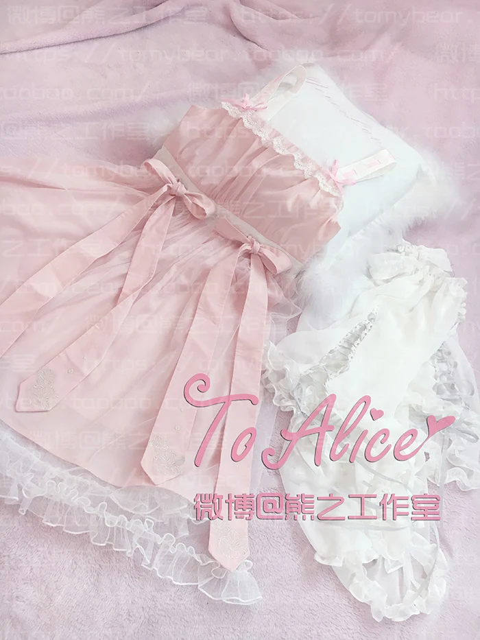 Fairy~ Fariy, супер милая женская шифоновая пижама в китайском стиле, кружевное платье с бантом, Сетчатое многослойное платье лолиты на подтяжках, розовое и синее