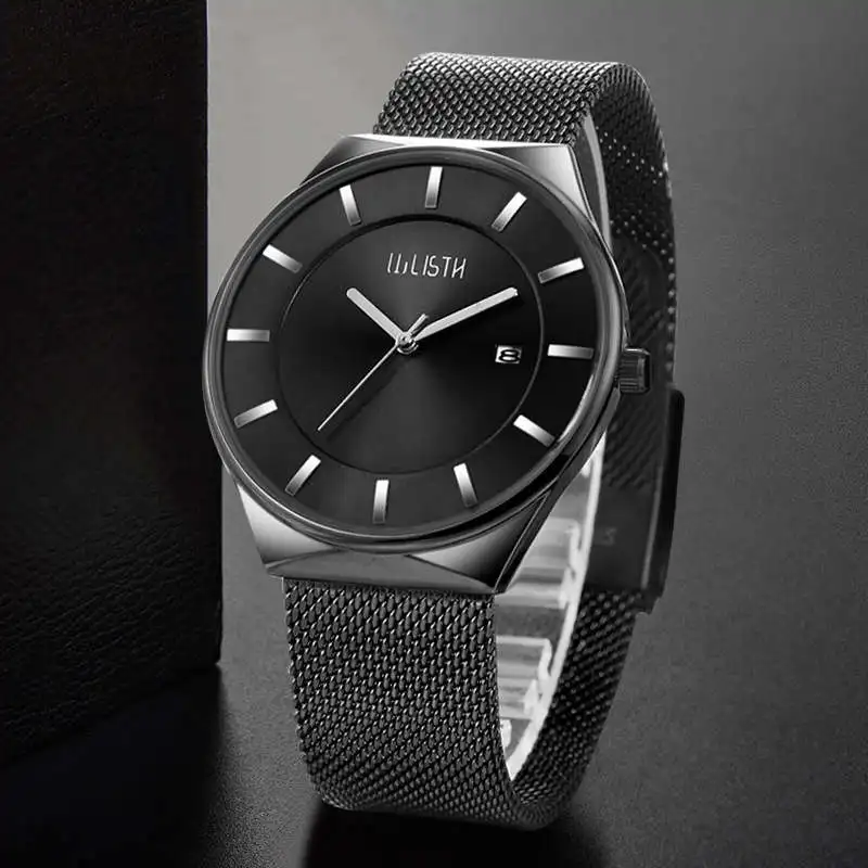 

WLISTH Relogio masculino ultra-thin men's table calendar table waterproof stainless steel quartz men's table luxury watch