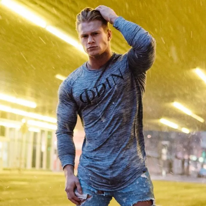 رجل عداء ببطء تجريب ضيق طويل الأكمام تي شيرت رجل الجمنازيوم اللياقة البدنية سريعة الجافة t قميص الذكور عارضة الأزياء المحملات قمم العلامة ال...