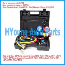 Auto AC ar Conjunto de Manómetros R22 R134a R404A R410A r134 com Mangueiras e Adaptadores de Engate
