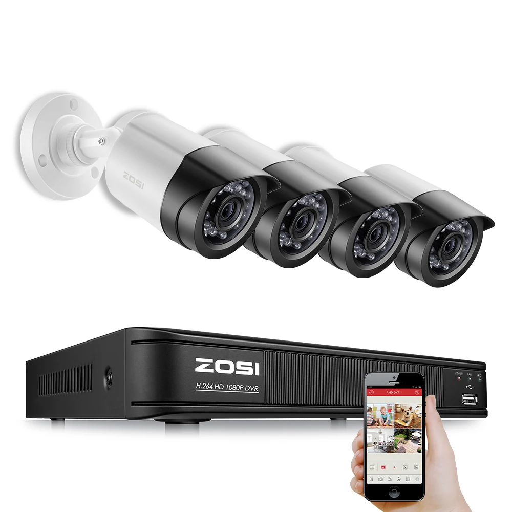 ZOSI HD 4CH CCTV системы 1080 P TVI DVR 4 шт. 1080 2.0MP ИК Ночное Видение для камеры наблюдения наборы e-mail оповещения