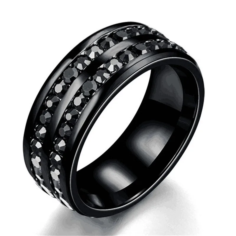 Классическое мужское обручальное кольцо из нержавеющей стали с кристаллами и кубическим цирконием, полированное черное кольцо с камнем Anel - Цвет основного камня: Men
