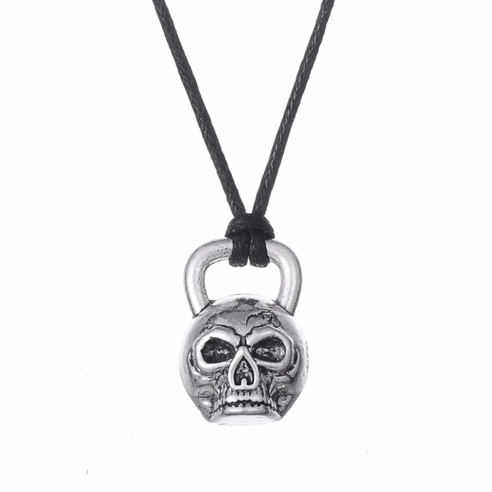 Lemegeton Skull pendant kettlebell goth necklace bone gothic jewelry