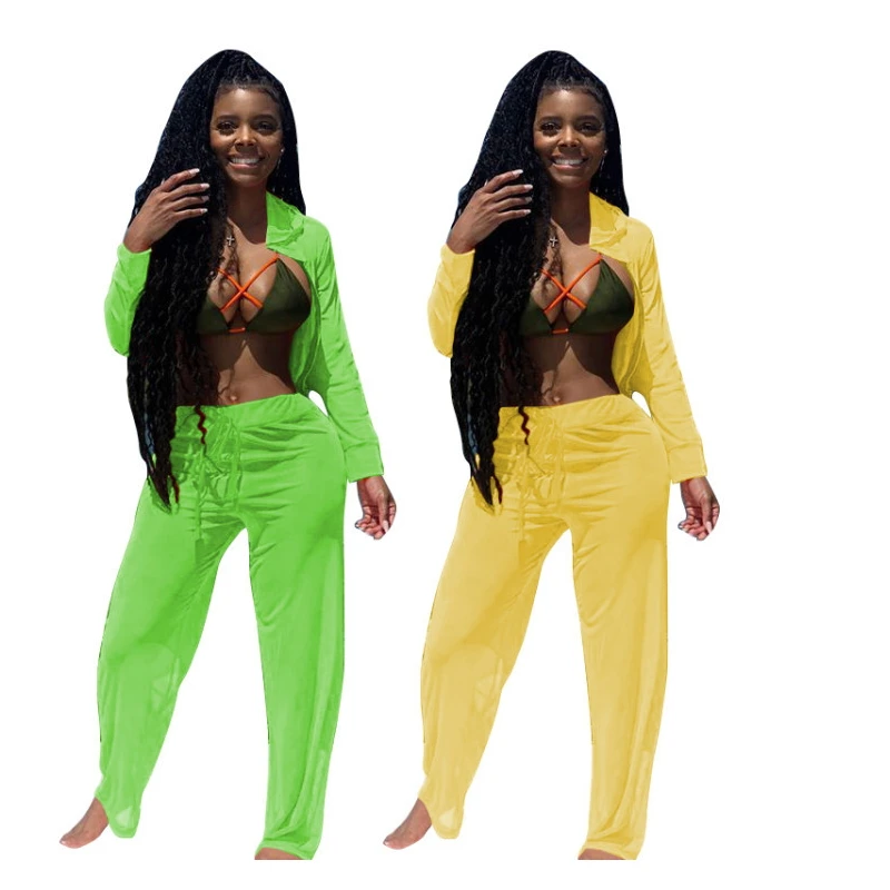 

Sunscreen Clothes Chiffon Two Piece Set UV Protection Wear Beach Style Hoodies Sweatsuit Solid Color Pants Suit Casual Outfits