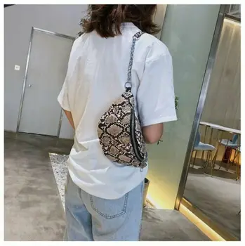 

Fashion Women Ladies Bum Bag Chest Bag Serpentine PU Leather Chain Belt Mesenger Bag Holiday Casual Hanging Out Crossbody Bag