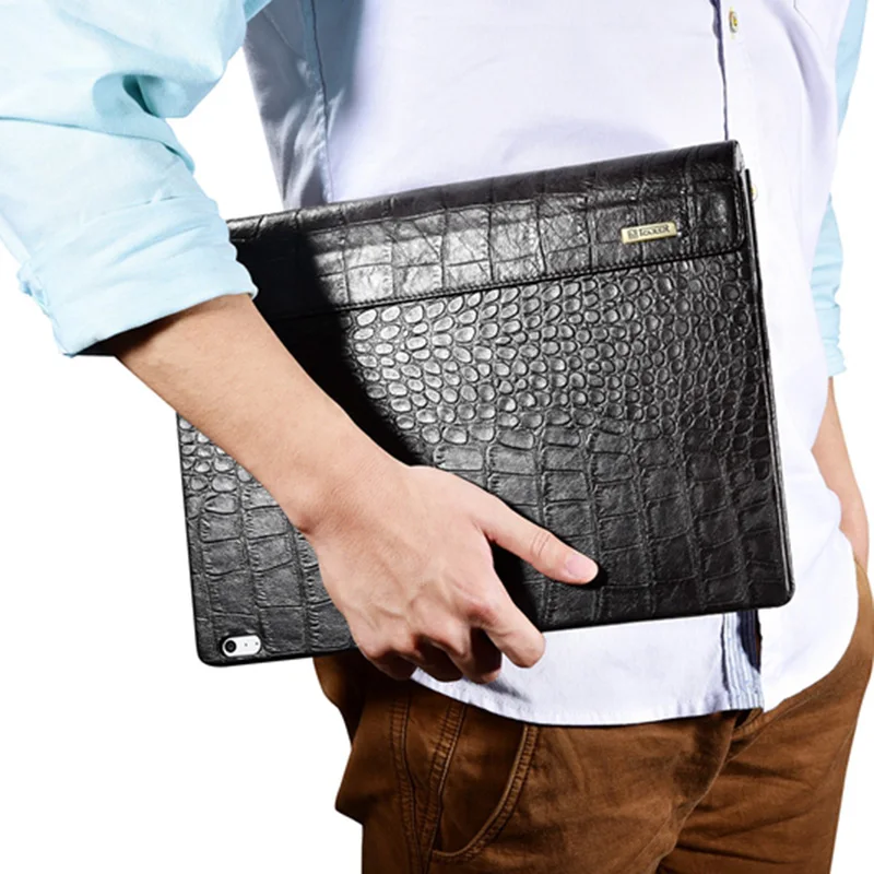 For Microsoft Surface Book Sleeve Bag Embossed Crocodile Genuine Leather Detachable Flip Case For Surface Book Black Cover Skin