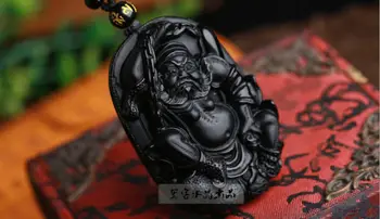 

Elaborate Chinese Collection Obsidian "Zhong Kui" Auspicious Amulet Necklace Pendant No.2