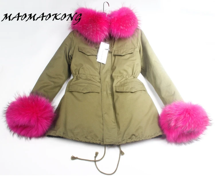 MAOMAOKONG New Winter Jacket Women Winter Coat Long Slim Warm Outwear Real Large Raccoon Dog Fur Collar Hooded Parka