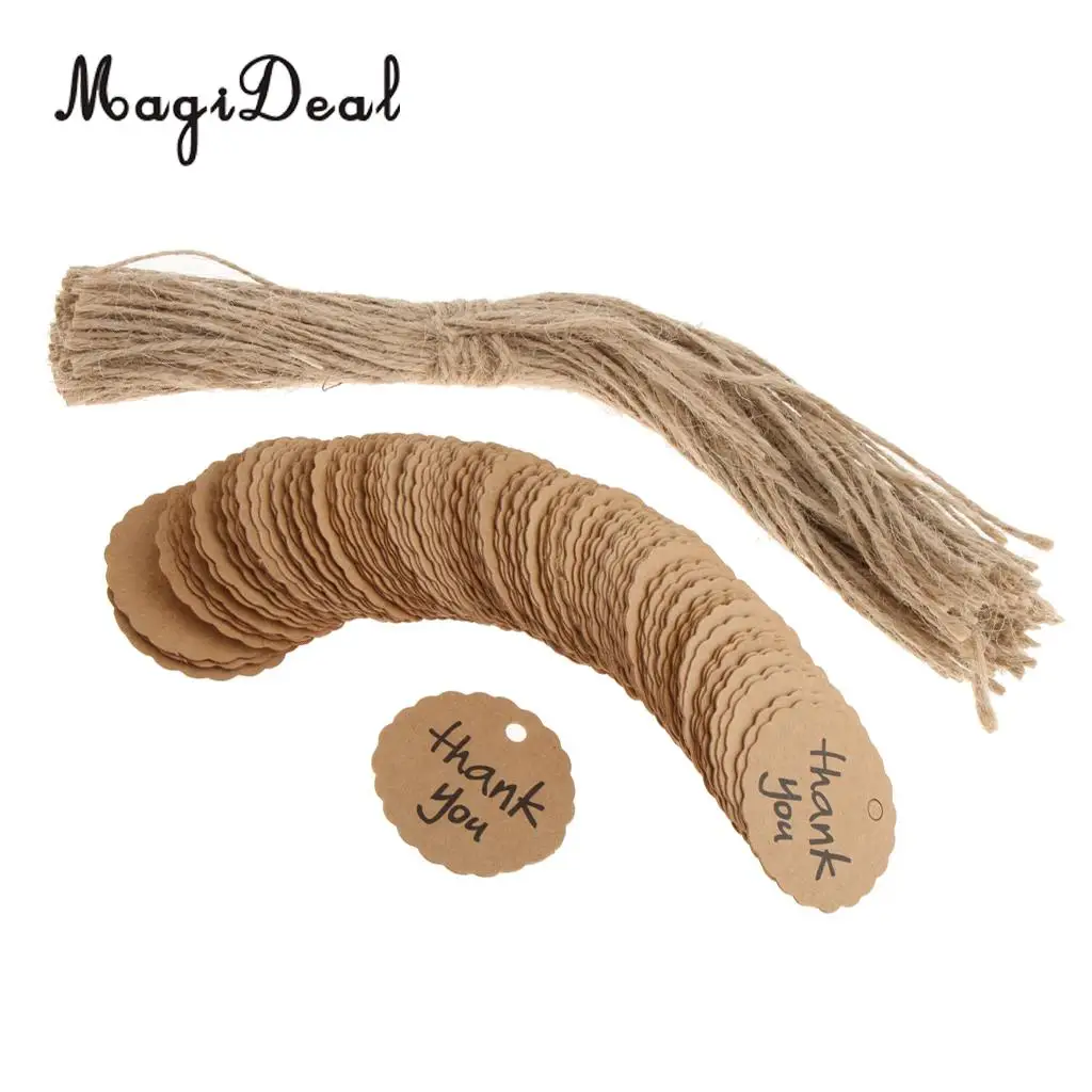 MagiDeal 100pcs Kraft Paper Gift Tags w/ String Christmas Wedding Thank You Cardstock