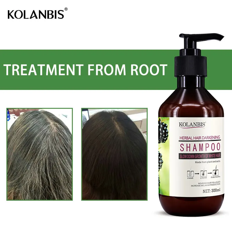Cheap Green natural nourishing professional hair care herbal white hair shampoo for anti gray hair nutrition treatment hair darkening
