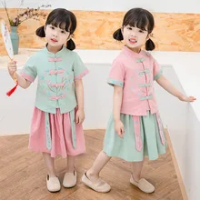 Платье феи Hanfu для маленьких девочек китайский традиционный костюм в стиле Тан старинный костюм ханьфу с вышивкой и бантом праздничный костюм для детей SL1168