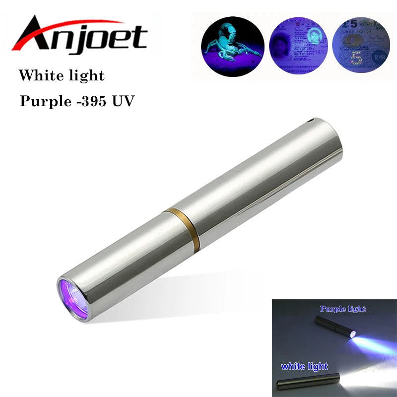 

Anjoet White/ Purple light 395 UV LED Flashlight Torch Lamp Mini Pocket Portable for Working Camping Fluorescent agent detection