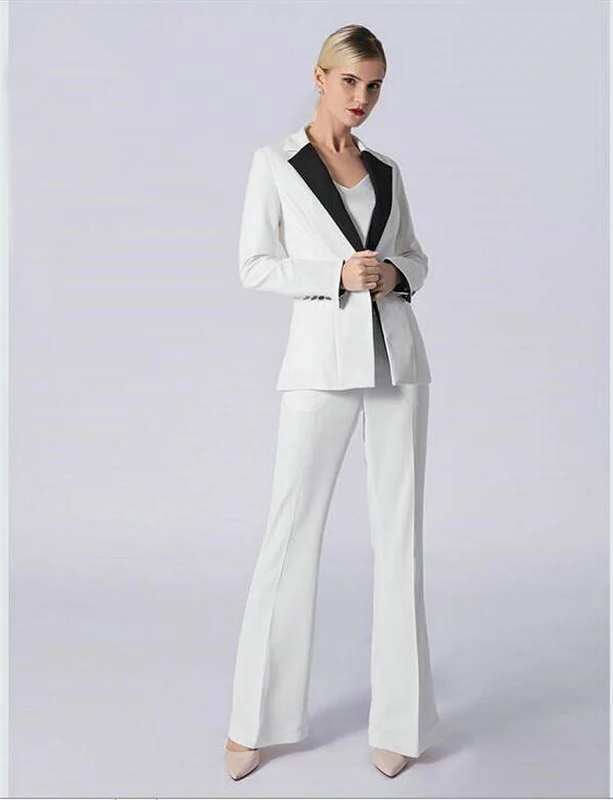 

Peak Lapel Business White Pant Suits for Women Ladies Single Breasted Blazer with Pants Women's Work Pantsuit Custom Made