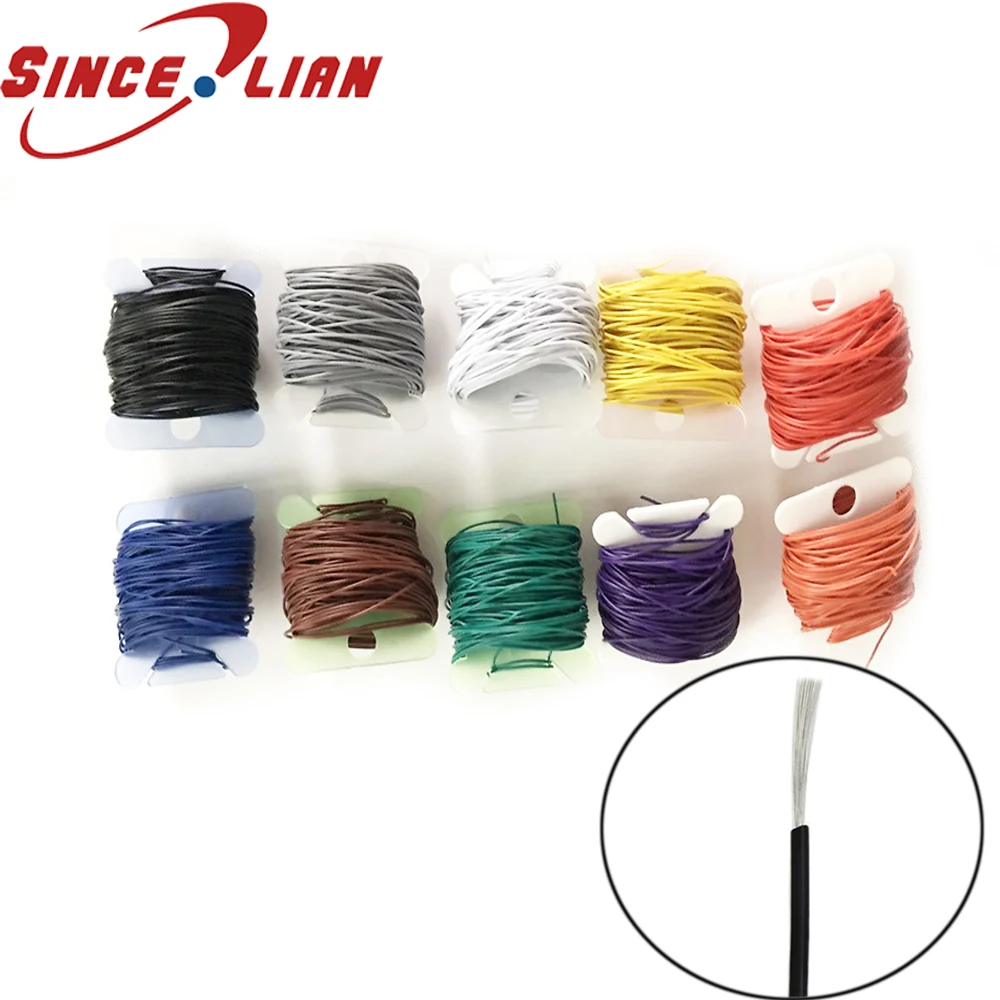 

10M 30AWG 32AWG electronic Cable tinned copper wire OD 0.6MM 0.8MM environmentally pvc circuit board connect wire 10colors