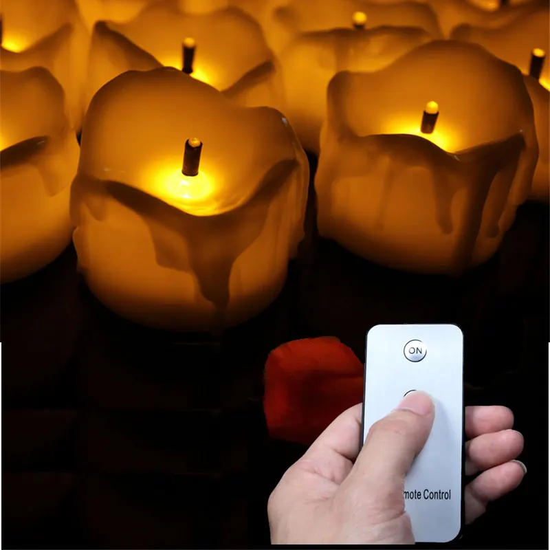 Pack of 6 or 12 Flickering Candles with remote control, yellow light
