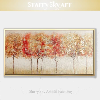 

Skilled Artist Pure Hand-painted High Quality Contemporary Wall Art Crimson Trees Oil Painting Gold and Red Trees Oil Painting