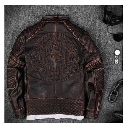 Free shipping.Brand Plus size biker leather jacket,100% genuine leather mens jackets,vintage quality men coat.leather motor coat cowhide jacket Genuine Leather