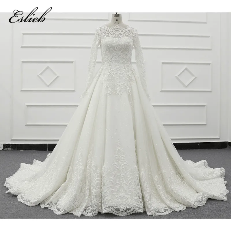 Eslieb на заказ мусульманские свадебные платья с длинным рукавом тяжелые бусы кружевное свадебное платье 2019 Свадебные платья Vestido de Noiva