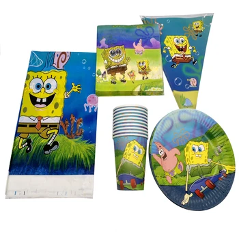 

51PC Boys Favors Cups Decoration Plastic Tablecloth Spongebob Theme Banner Flags Birthday Party Plates Baby Shower Paper Napkins