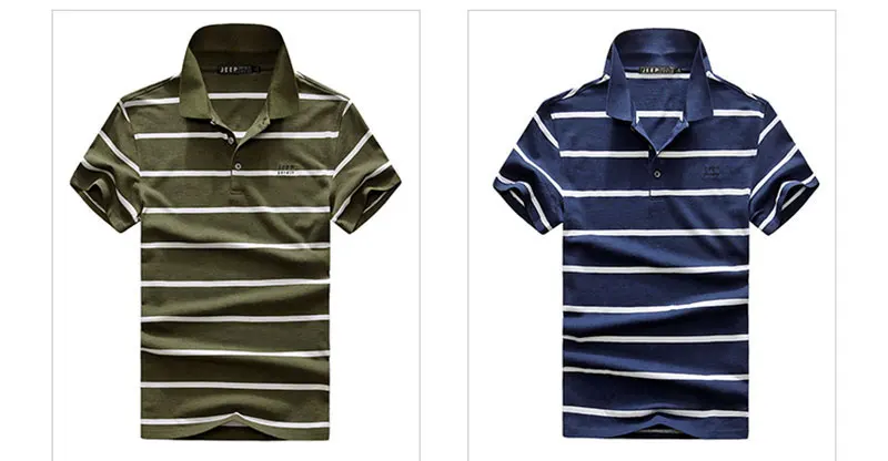 JEEP Brand Men's Polo Shirts Short Sleeve Loose Summer Pinstripe Men Fashion Cotton Men's Breathable Smart Casual Straight Tops (1)