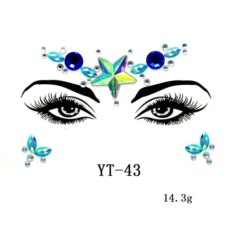 Pink Rhinestones Face Jewels Adhesive Crystal Gems Beauty Makeup Body Art Glitter Tattoo Eyebrow Face Body Jewelry Stickers - Цвет: 1pc YT-43