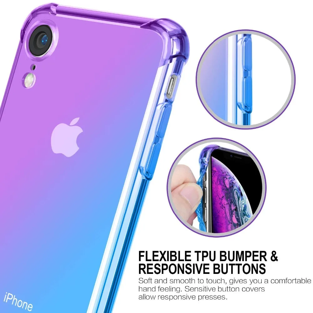 Чехол для iPhone XS X 8, прозрачный, милый, градиентный, тонкий, не царапающийся, TPU, чехол для телефона, усиленный, с углами, противоударный, защитный чехол