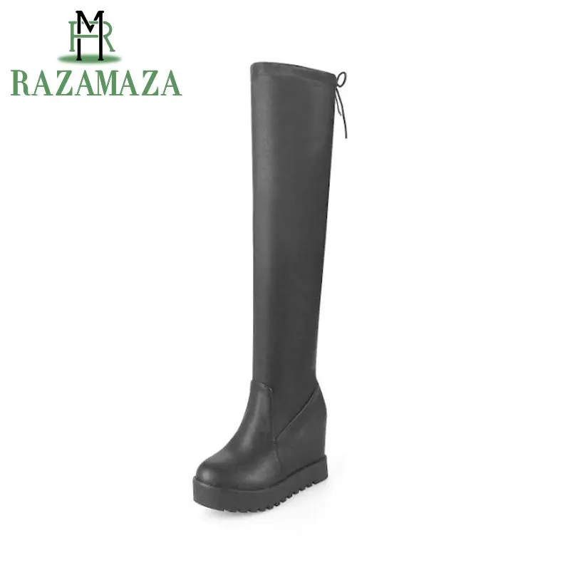 

RAZAMAZA Size 34-43 Women Over Knee Wedges Boots Platform Inside Heel Boots Warm Fur Shoes In Cold Winter Botas Women Long Boots