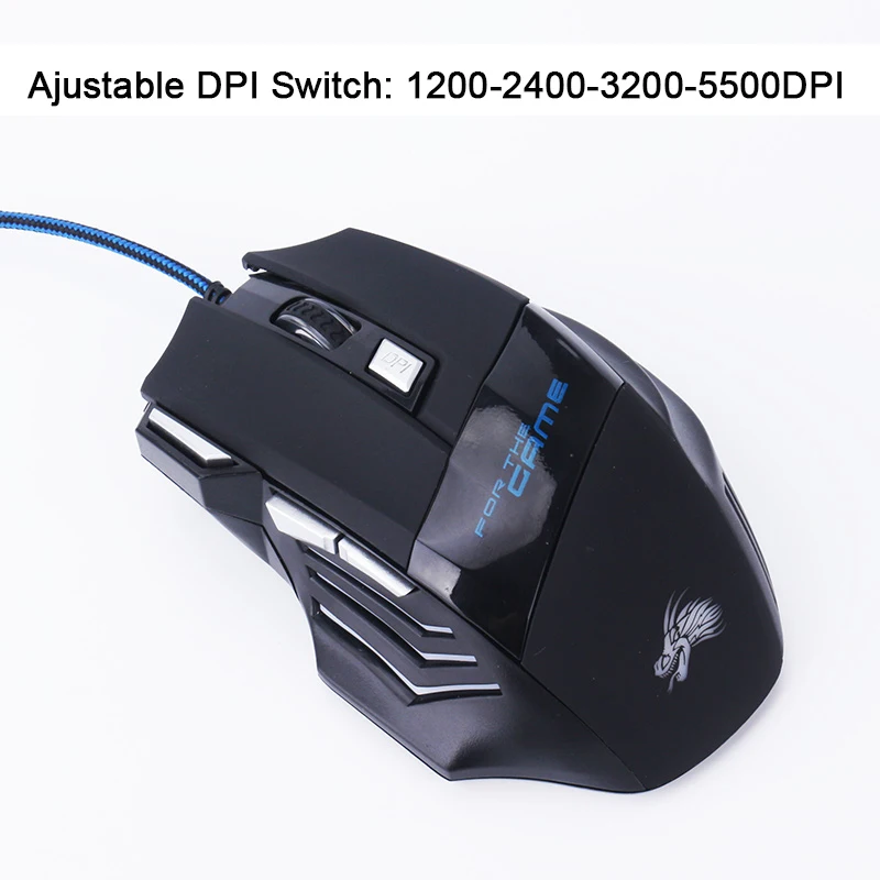 Дыхание игровая мышка со светодиодной подсветкой Professional 7 Кнопка 5500 точек на дюйм USB Оптический мыши Компьютерные с игровые стереонаушники