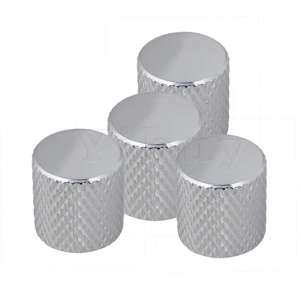 Yibuy 1 Set Of 4 Chrome Guitar Knob Push On 6mm W/ Flat TopGuitar