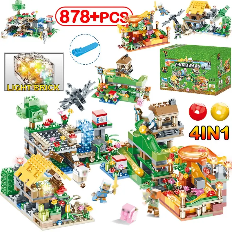 

My World LED Crystal Light Brick Model Building Kits Compatible LegoINGLY Farm Minecrafted City For Children's Birthday Gift Toy