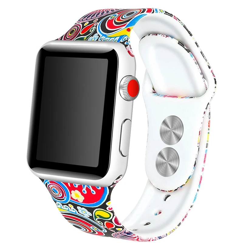Спортивный ремешок для apple watch 42 мм 38 iwatch 5/4/3/2/1 с принтом силиконовый часов 4 5 44 40