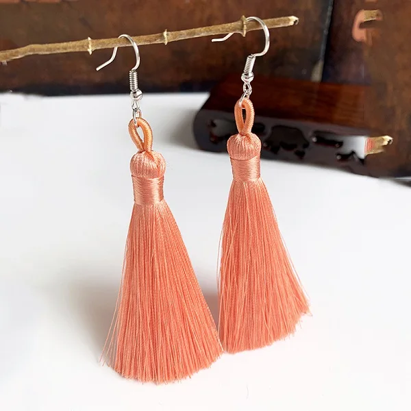 orange pink Серьги с кисточками ручной работы Модный богемный оранжевый 25 цветов длинные висячие Винтажные серьги-Кисточки для женщин ювелирные изделия - Окраска металла: orange pink