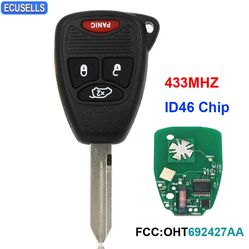

3+1/4 Button Remote Smart Car Key ID46 Chip 433MHZ for Chrysler for Dodge for Jeep FCC: OHT692427AA (Small Button) Uncut Blade