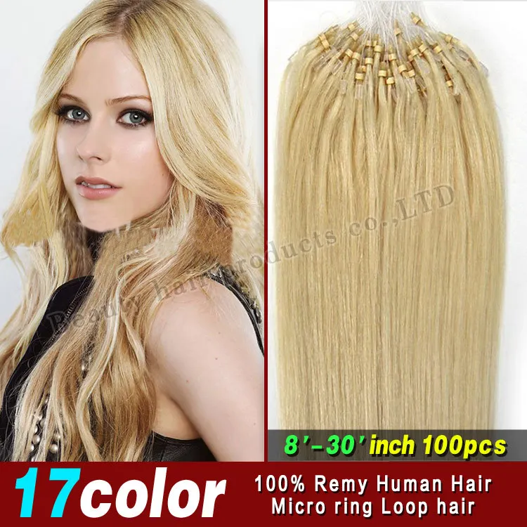 

100pcs/pack 11color Straight Women's Micro Ring Loop Hoop 100% Real Natural brazilian virgin micro hair Extension Beads Tip