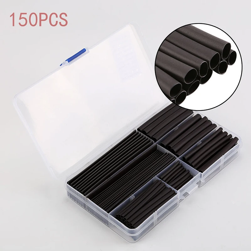 

150pieces Weatherproof Heat Shrink Tube Polyolefin Glue Sleeving Tubing Assortment Kit Black