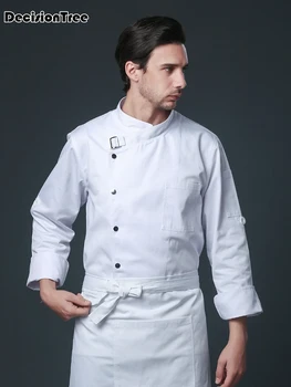 

2020 men women oblique collar single breasted full sleeves spliced kitchen cuisine bakery chef uniforms chef jackets