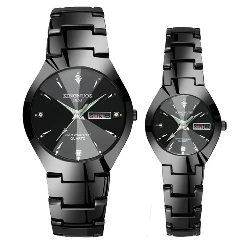 Couple Watches for Lovers Kingnuos Brand Quality Quartz Wrist Watch Men and Women Watches Date Week Luminous Display Pair Hours - Цвет: Couple Black Black