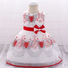 Свадебное платье с цветочным узором для девочек; Вечерние платья на крестины для маленьких девочек; элегантное платье на день рождения для маленьких девочек 1 года; Kds