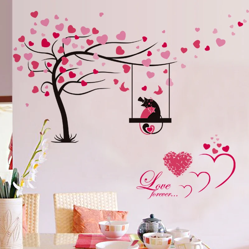 Romantic Cartoon Cat Cute Couple Love Tree Wall Sticker