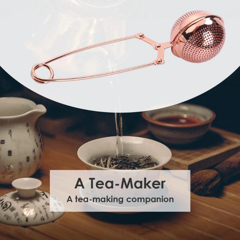 Практичный сетчатый ситечко для чая из розового золота, ситечко для заварки чая из нержавеющей стали, фильтр для кофе, трав, специй, диффузор, ручка, чайная посуда